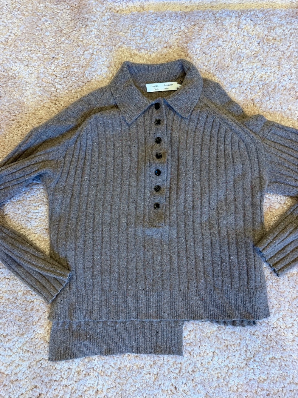 Proenza Schouler Ribbed Polo Sweater in Taupe Gray